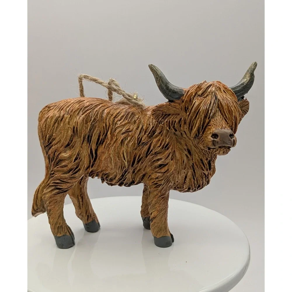 Scottish Highland Cattle‎ Cow Brown Christmas Tree Ornaments Lot Of 2